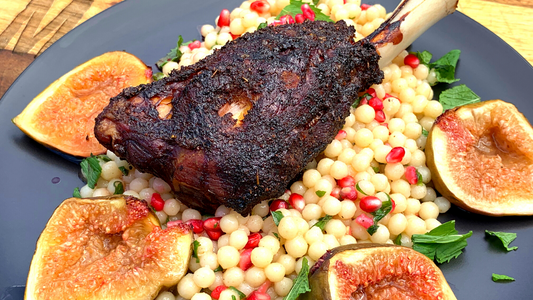 Smoked Lamb Shanks, Baked Figs and Mint and Pomegranate Couscous