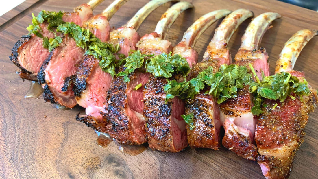 Reverse Seared lamb rack with homemade mint sauce